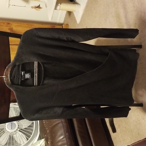 d.f.a. New York Sweaters - Black w/ sparkly detail, 2 in 1 sweater. XL. Wrap style w/ attached faux tank.